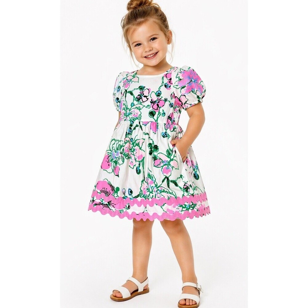 Lilly Pulitzer Mini Knoxlie Dress Girls 3 Floral Ric Rac Trim Pockets NWT Pink